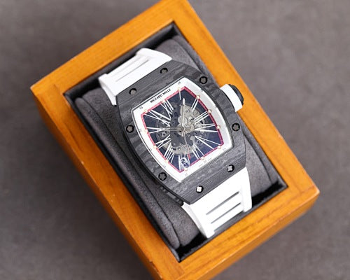 Carbon Sports Watch Rubber White and Black Dial- Luxury Watch