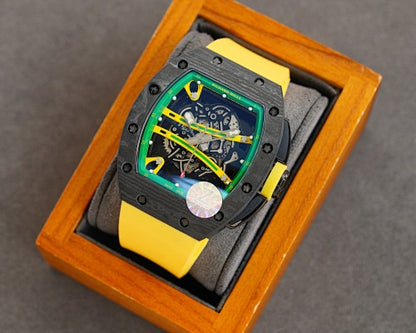 Carbon Sports Watch Yellow Rubber Green and Yellow Dial- Luxury Watch