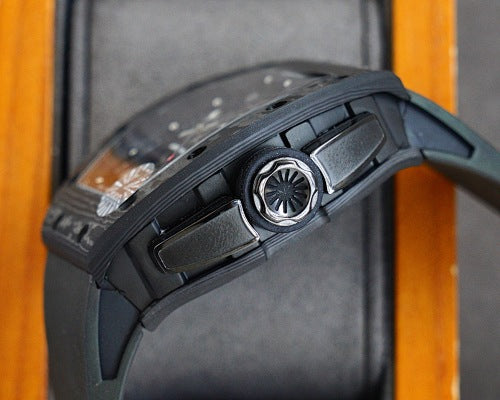 Carbon Sports Watch Black Rubber Open Work Black Dial- Luxury Watch