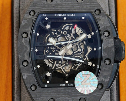Carbon Sports Watch Black Rubber Open Work Black Dial- Luxury Watch