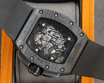 Carbon Sports Watch Black Rubber Open Work Black Dial- Luxury Watch